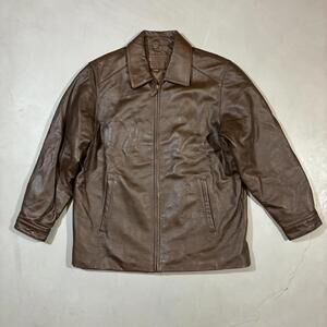 Vintage 90s Oversize Brown Leather Jacket ~ St. Johns Bay ~ Heavyweight ~ Blazer